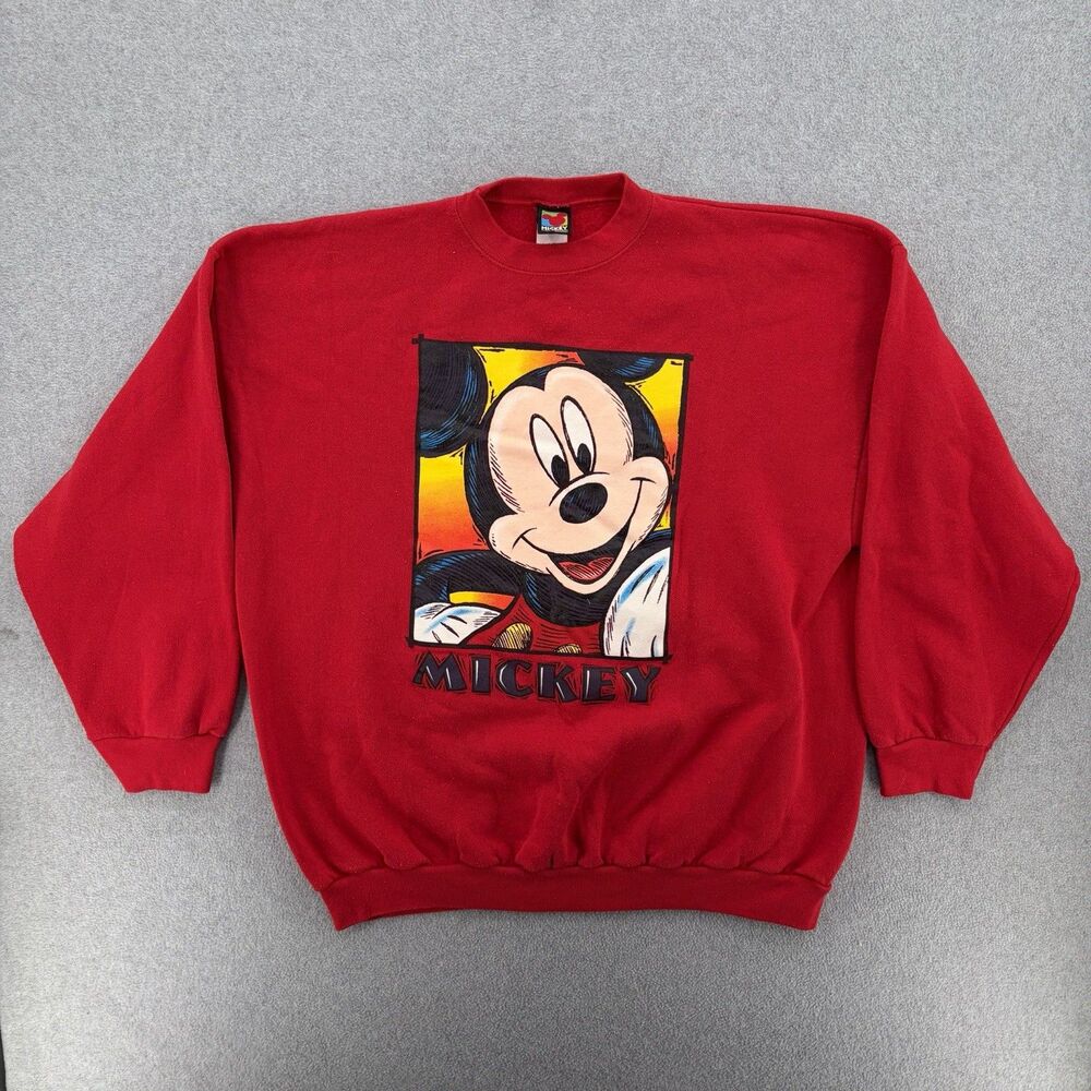 Vintage Mickey Mouse Disney Sweatshirt Mens Large Red Graphic Crewneck 90s